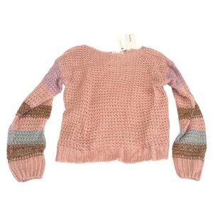 Anthropologie Heirloom Knit Sweater XS Pink Striped Sleeves NWT